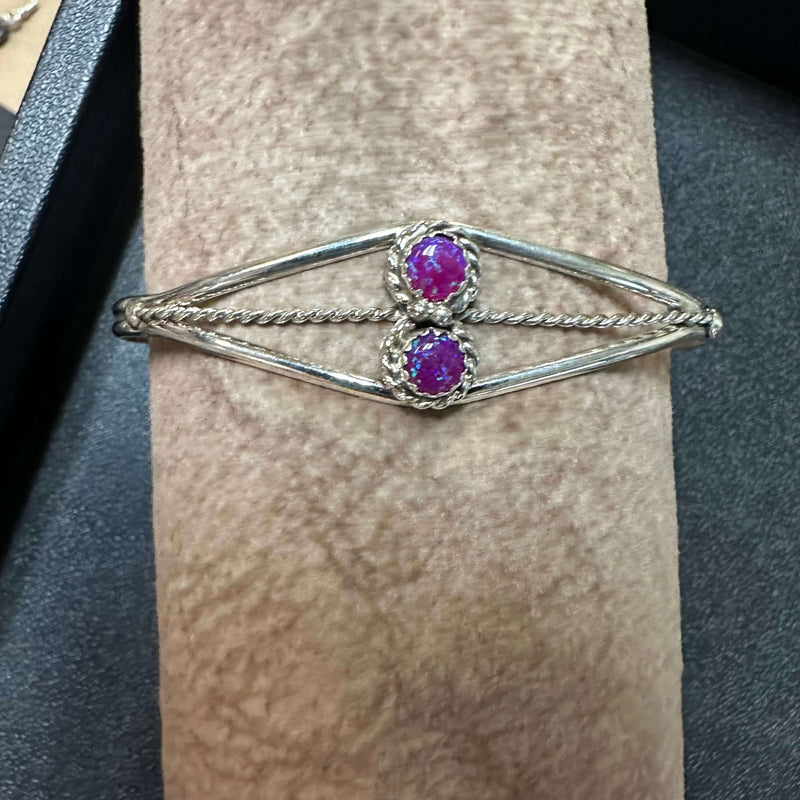 2 Stone Purple Opal Cuff Sterling Silver Bracelet - Country Lace Boutique