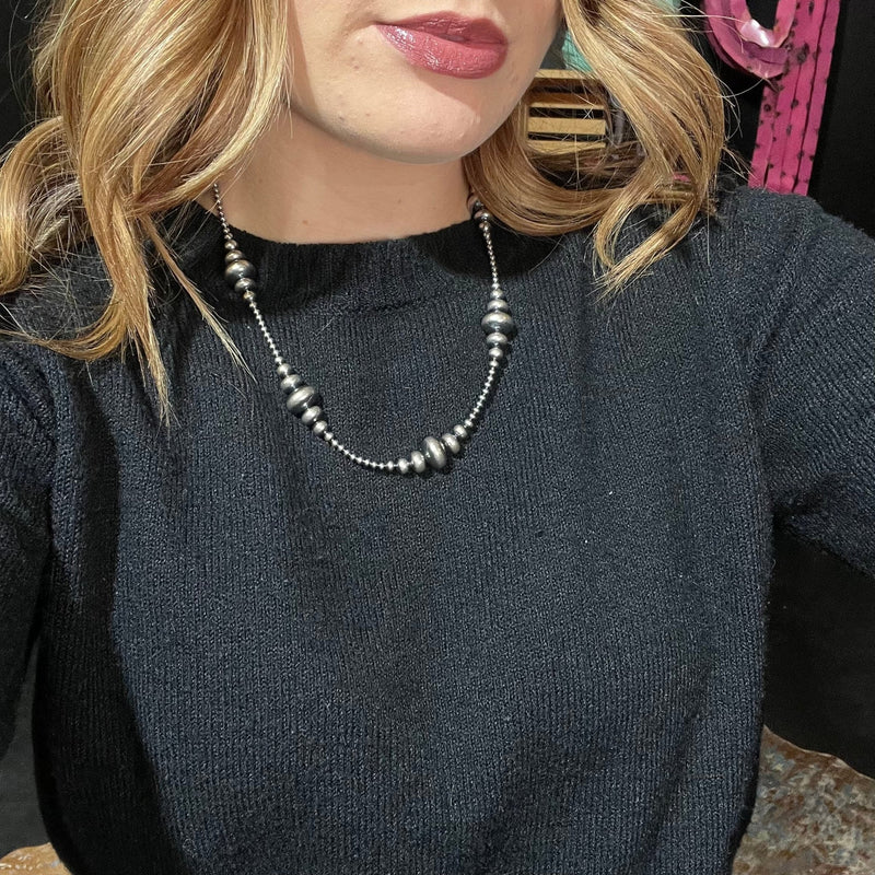 20 inch 3 - 14mm Rondelle Navajo Pearl Sterling Silver Necklace - Country Lace Boutique