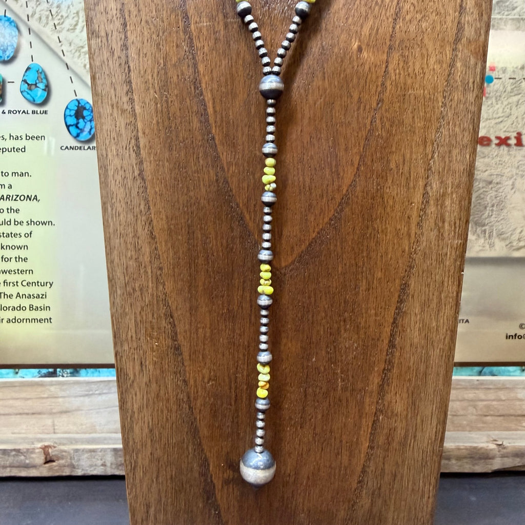 20 inch 3,5,12mm Navajo Pearl with Palomino Patterned Lariat Sterling Silver Necklace - Country Lace Boutique