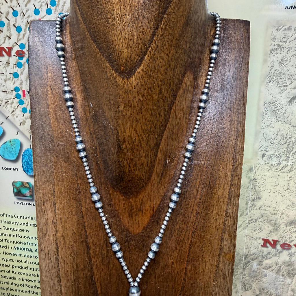 20 inch 3,5,6,8,12mm Navajo Pearl Patterned Lariat Sterling Silver Necklace - Country Lace Boutique