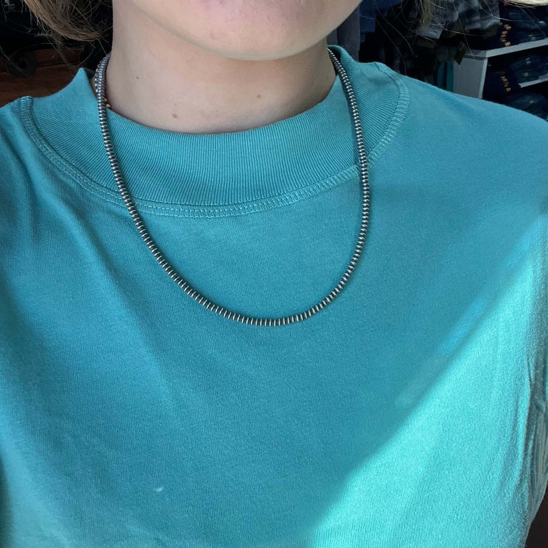 20 inch 3mm Disc Navajo Pearl Sterling Silver Necklace - Country Lace Boutique