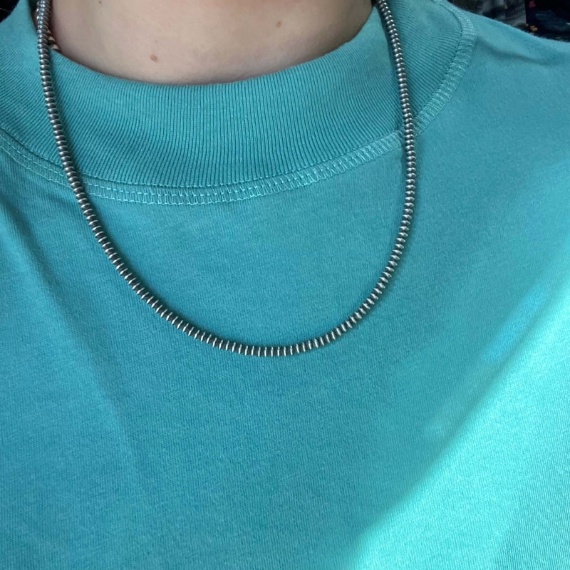 20 inch 3mm Disc Navajo Pearl Sterling Silver Necklace - Country Lace Boutique