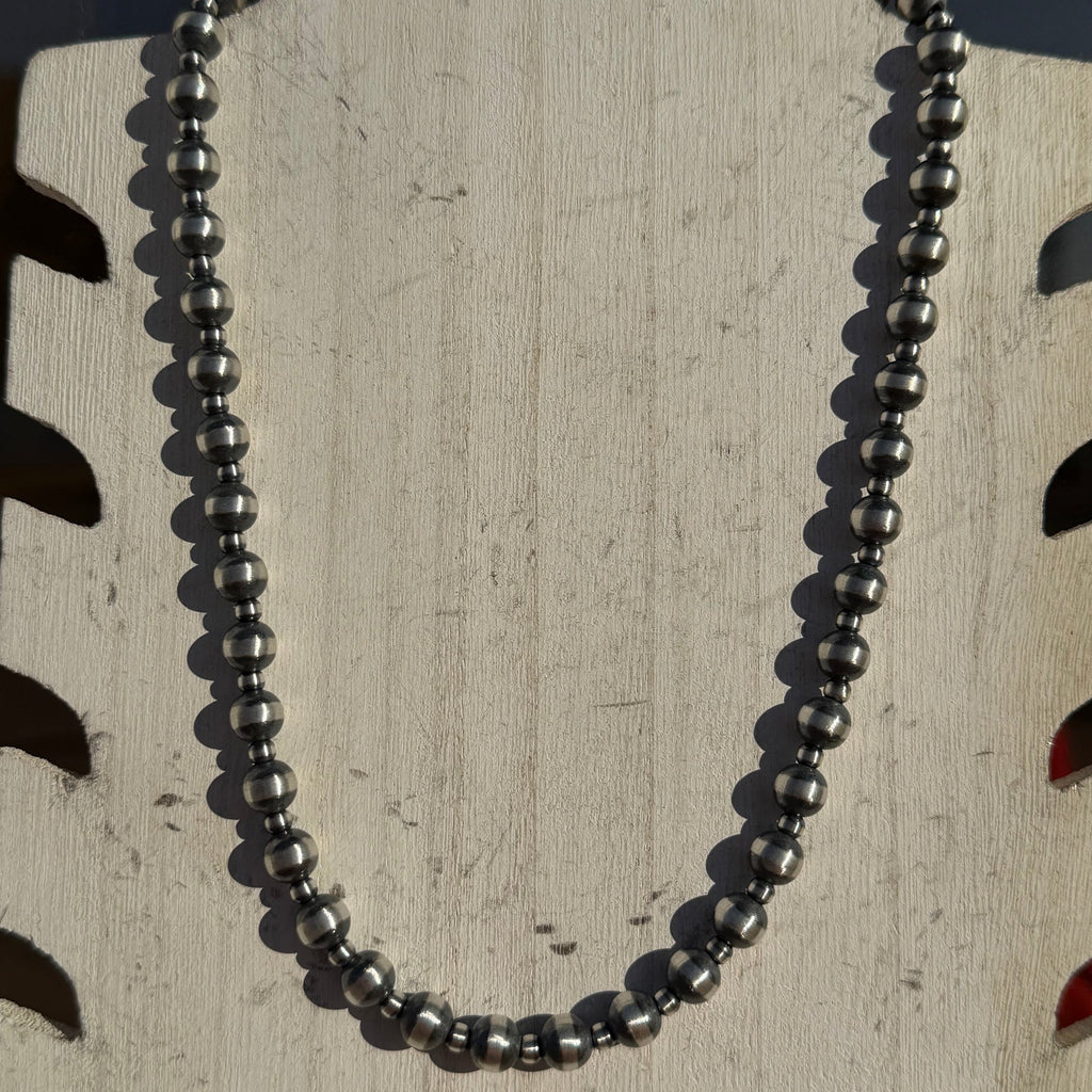 20 inch 4 & 8mm Navajo Pearls Patterned Sterling Silver Necklace - Country Lace Boutique