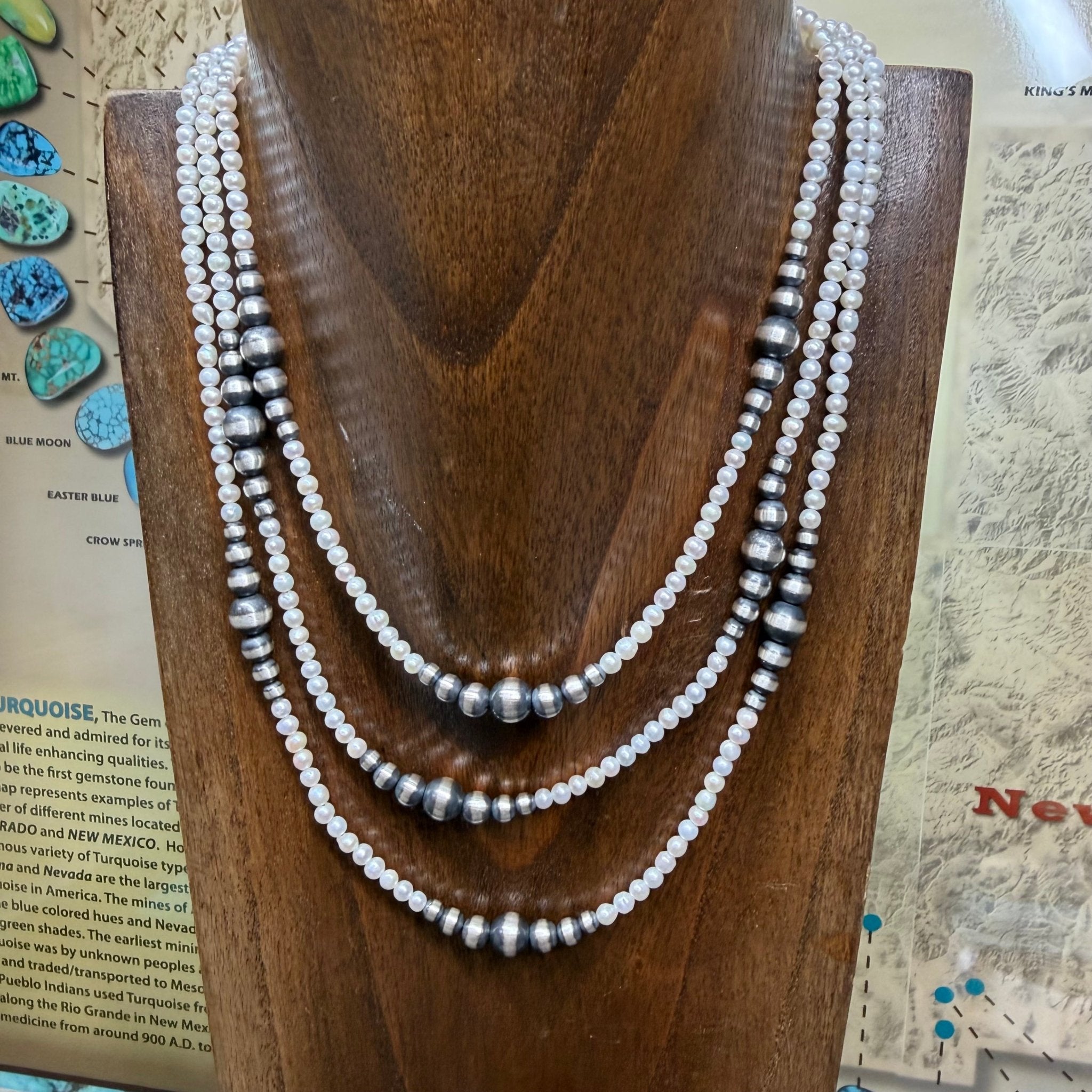 Wayward【 I TYPE】SILVER925 NAVAJO PEARL 20 inch 4,5,6,8mm Navajo Pearl Patterned with 4mm Fresh Water