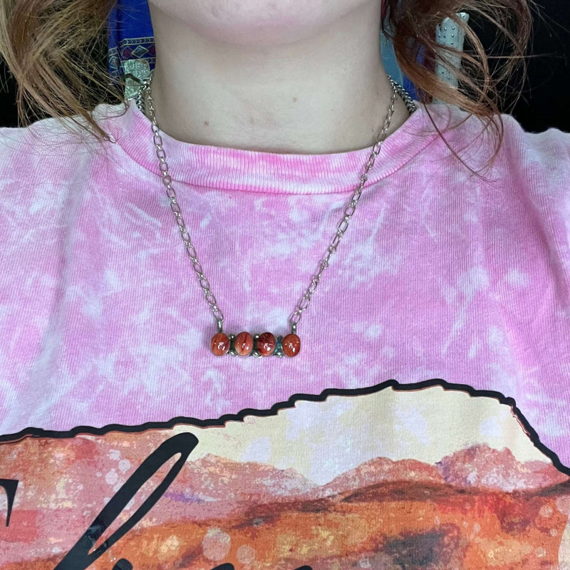 20 inch Four Stone Red Spiny Sterling Silver Necklace - Country Lace Boutique