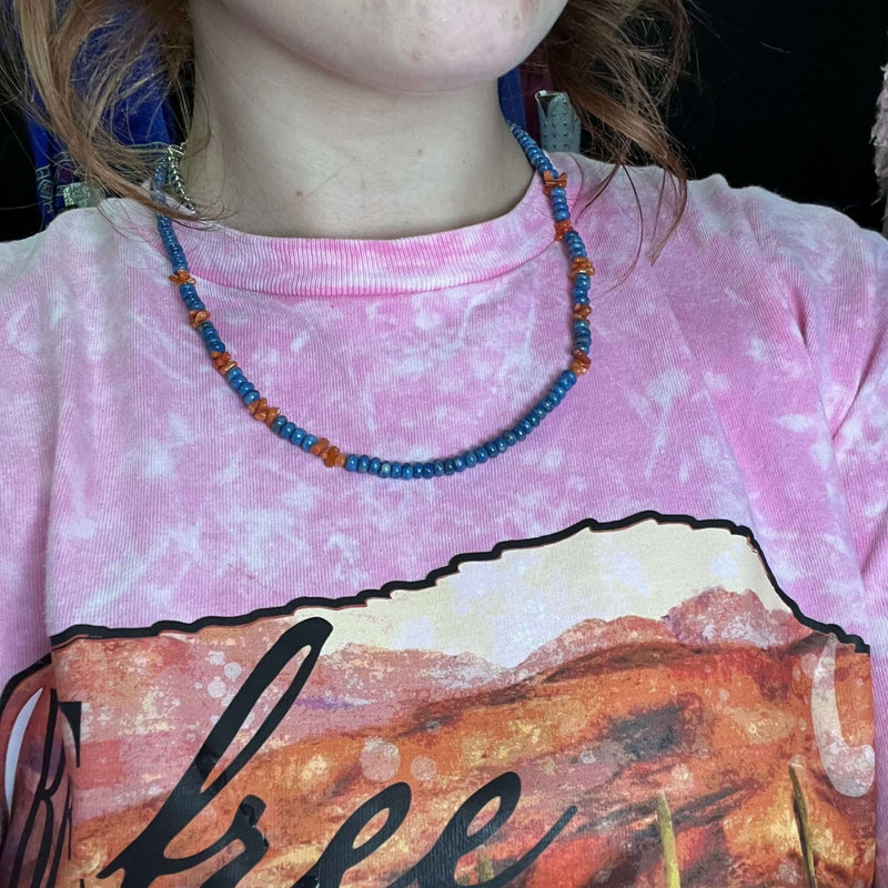 20 inch Lapis and Orange Spiny Sterling Silver Necklace - Country Lace Boutique