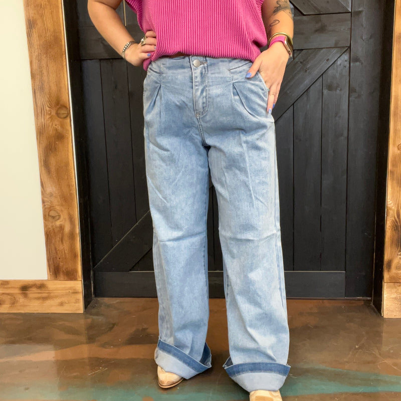 Pleat Front Loose Fit Mid Rise Risen Jeans