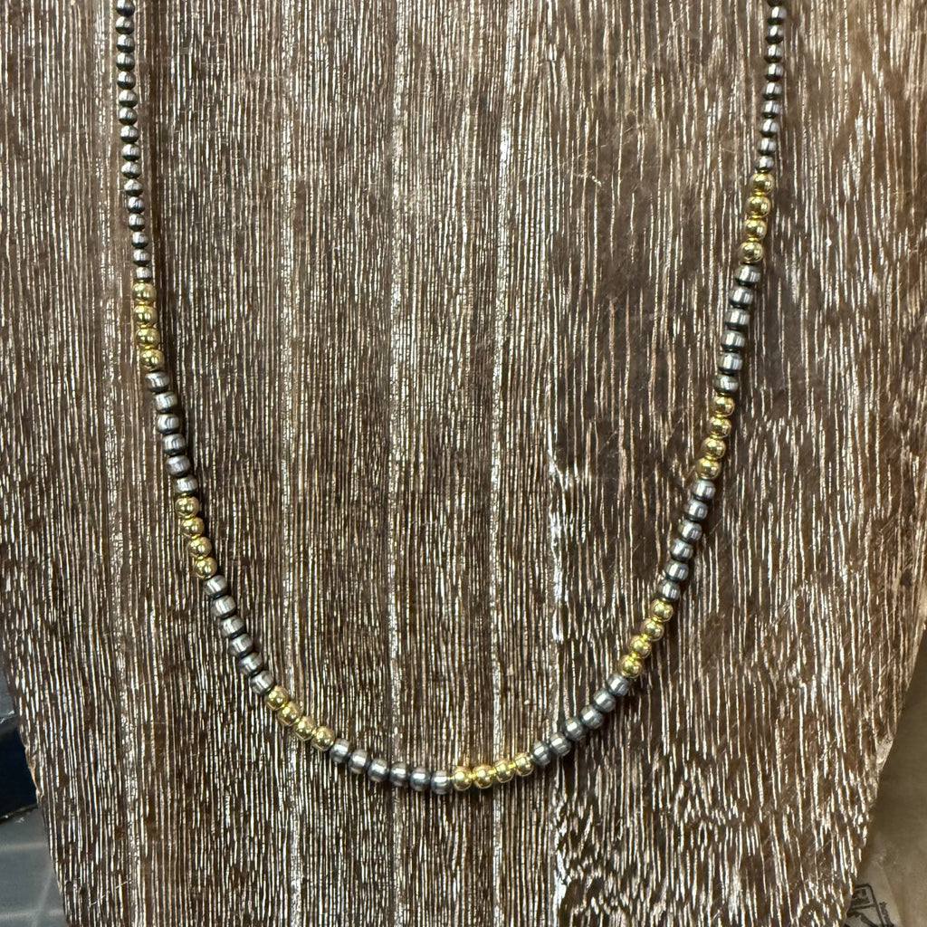 20 inch 3mm & 4mm Navajo Pearl With Gold Plated Pearls Genuine Necklace