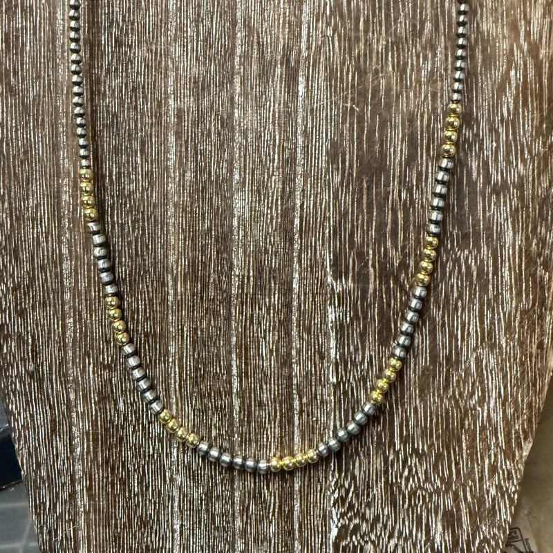 20 inch 3mm & 4mm Navajo Pearl With Gold Plated Pearls Genuine Necklace