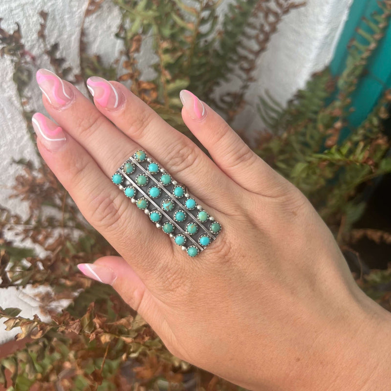 21 Stone Turquoise Rectangle Sterling Silver Ring size 8 - Country Lace Boutique