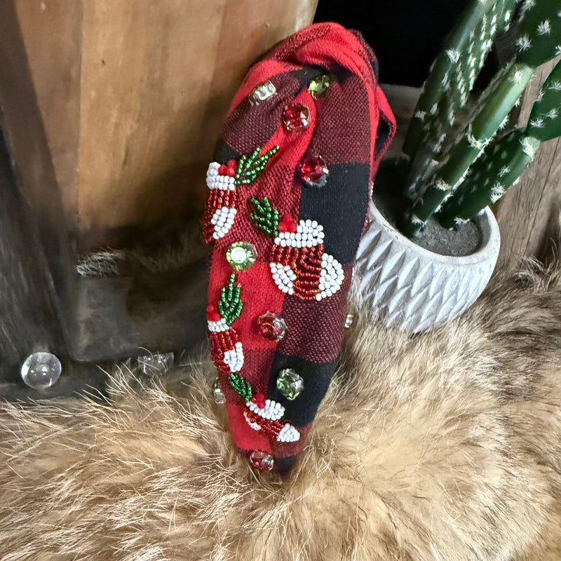 Christmas Stocking Plaid Headband.