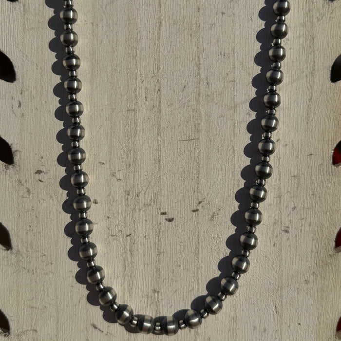 22 inch 4 & 8mm Navajo Pearls Patterned Sterling Silver Necklace - Country Lace Boutique