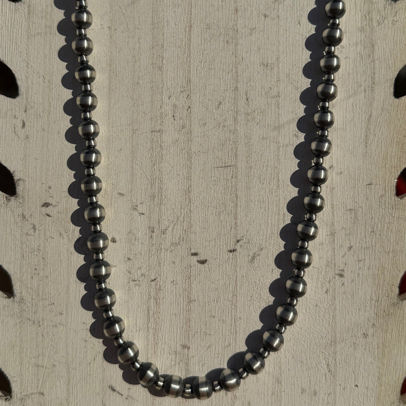 22 inch 4 & 8mm Navajo Pearls Patterned Sterling Silver Necklace - Country Lace Boutique