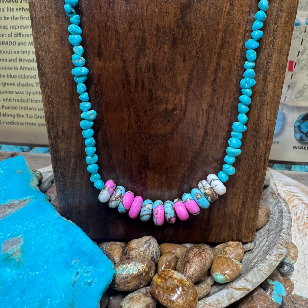 22 inch Turquoise Chip and Cotton Candy Rondelle Genuine Necklace - Country Lace Boutique