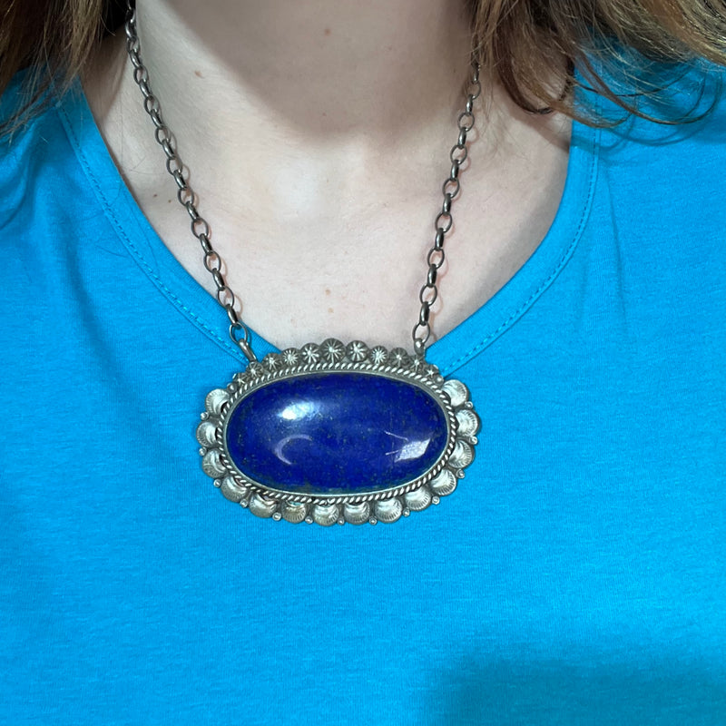Huge Lapis Starburst Chain Genuine Necklace - Country Lace Boutique