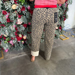RISEN High Rise Wide Leg Leopard Printed Jeans with Contrast Waist Band Detail
