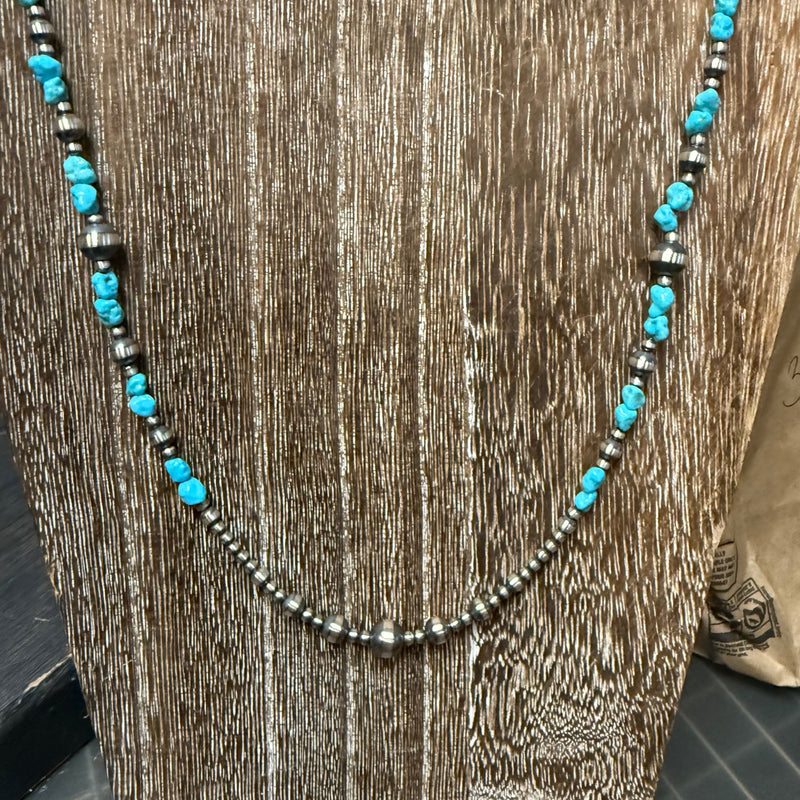 22 inch 3, 4, 5, 6, 8mm Navajo Pearl w/ Turquoise Patterned Genuine Necklace