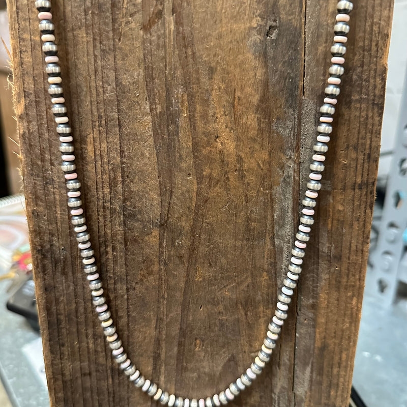 24 inch 6mm Navajo Pearl with Pink Conch Genuine Necklace