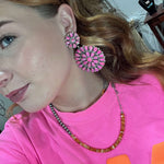 Giant Hot Pink Opal Cluster Post Stud Genuine Earring