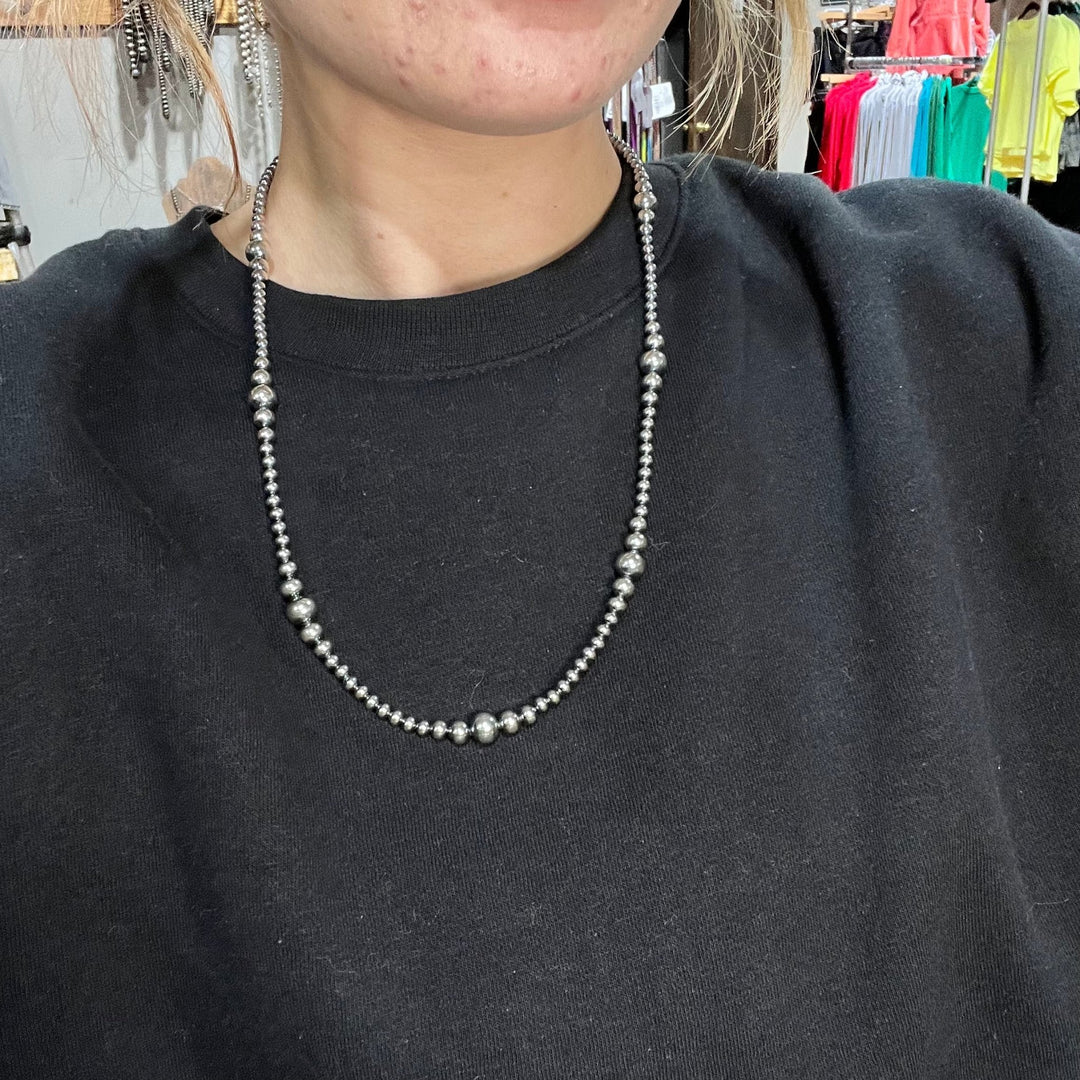 24 inch 4, 5, 6, & 8mm Navajo Pearl Sterling Silver Necklace