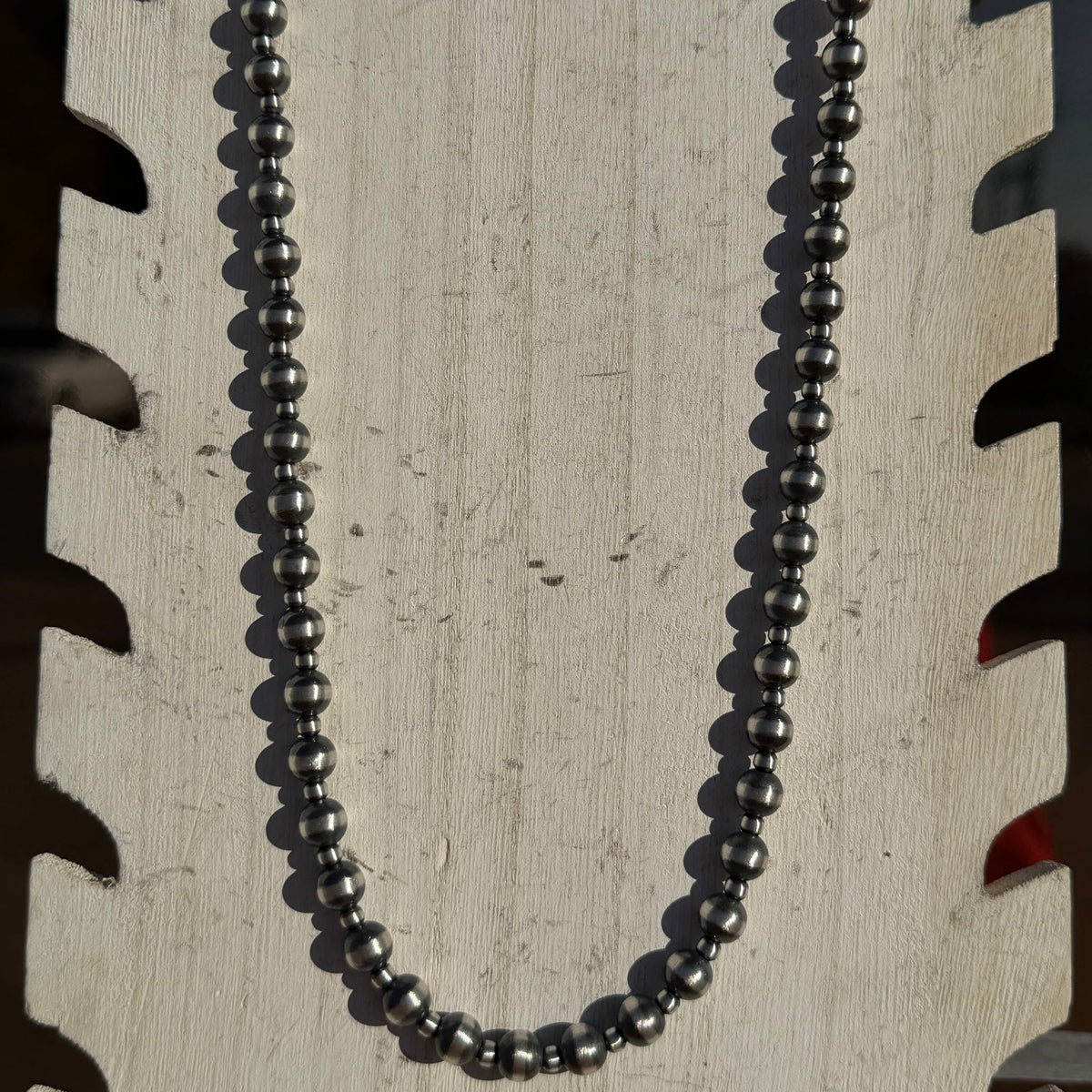 24 inch 4 & 8mm Navajo Pearls Patterned Sterling Silver Necklace - Country Lace Boutique