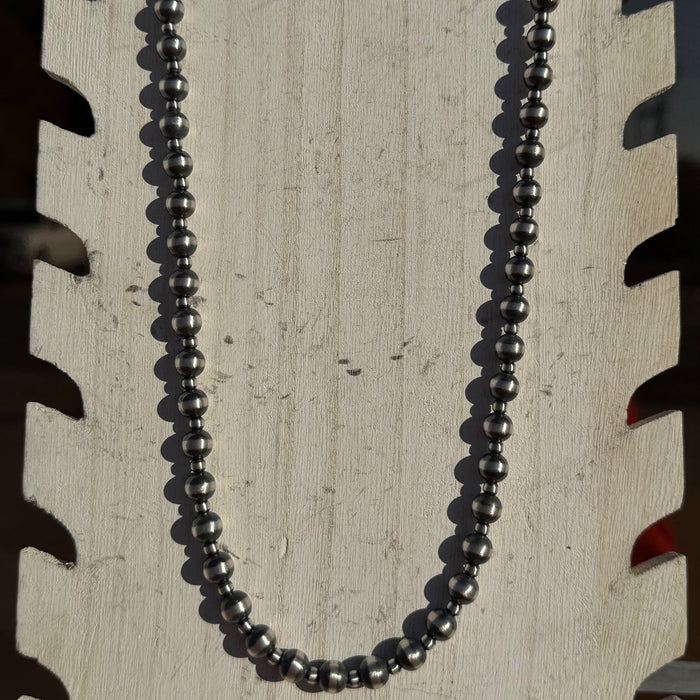 24 inch 4 & 8mm Navajo Pearls Patterned Sterling Silver Necklace - Country Lace Boutique