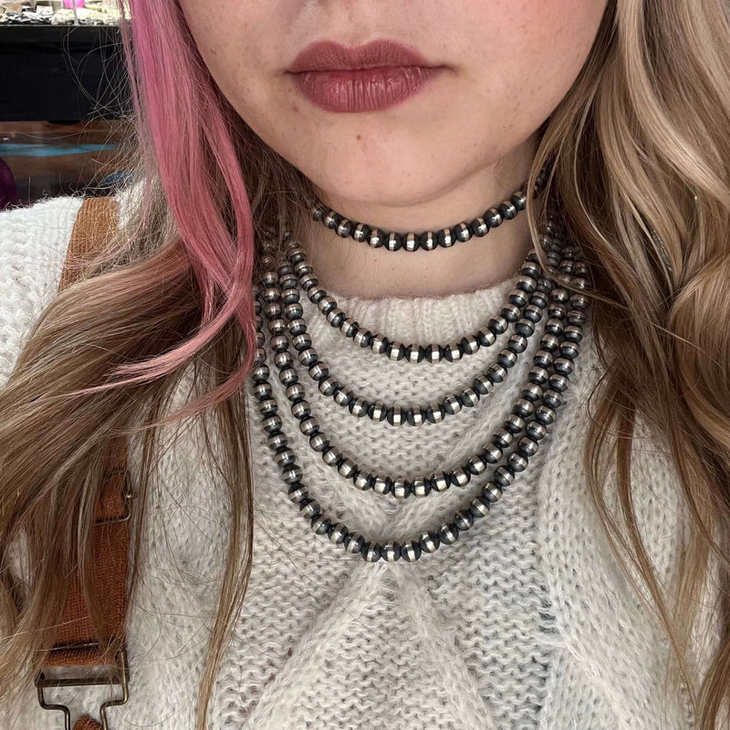 24 inch 8mm Navajo Pearl Sterling Silver Necklace - Country Lace Boutique