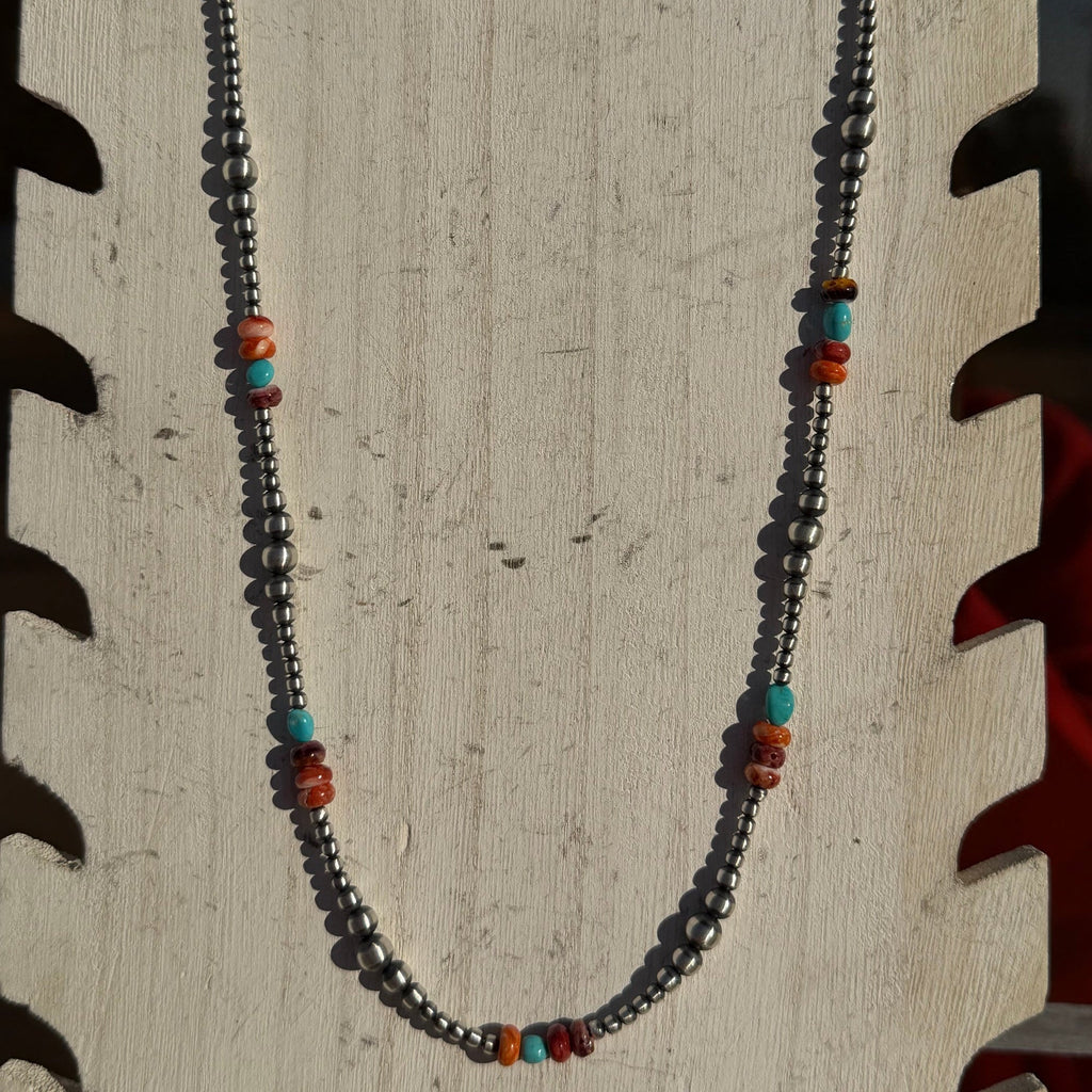 24 inch Multi & Navajo Pearls Patterned Sterling Silver Necklace - Country Lace Boutique