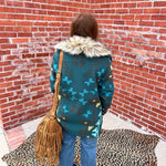 Short Turquoise Print Fur Jacket