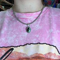 Oval Authentic Black Jack Turquoise Sterling Silver Detail Necklace Pendant