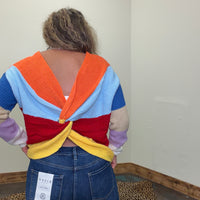 Bright Multi Color Twisted Back Long Sleeve Sweater