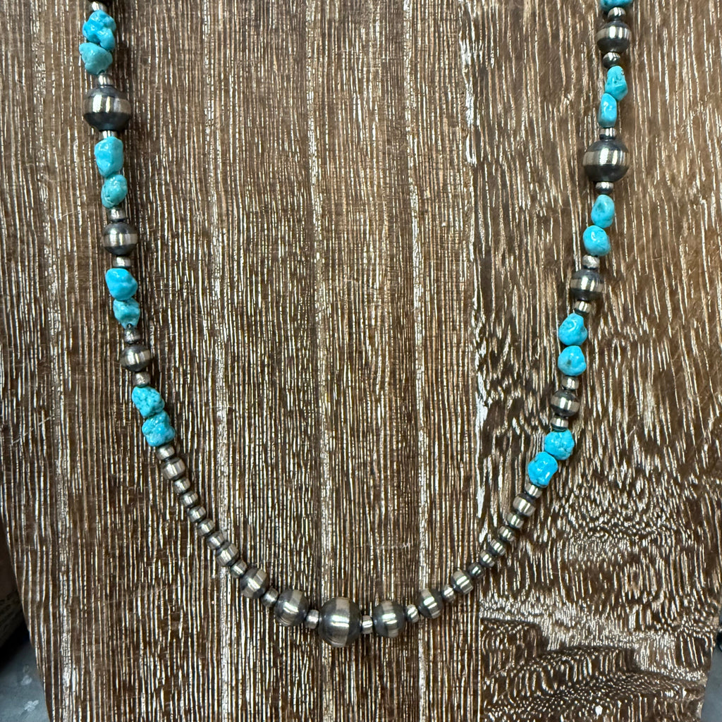 24 inch 3, 4, 5, 6, 8mm Navajo Pearl w/ Turquoise Patterned Genuine Necklace
