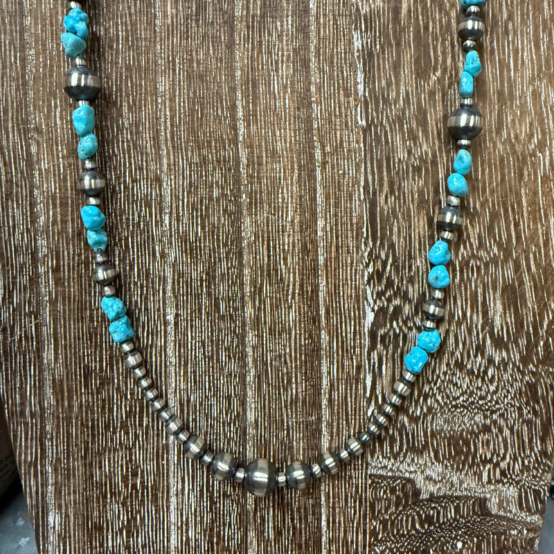 24 inch 3, 4, 5, 6, 8mm Navajo Pearl w/ Turquoise Patterned Genuine Necklace
