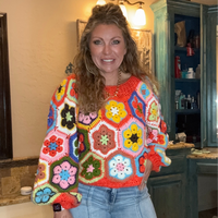 Orange Crochet Flower Crop Sweater