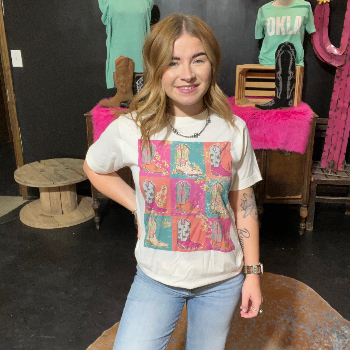 Colorful Cowboy Boot Bling T-Shirt size 2XL