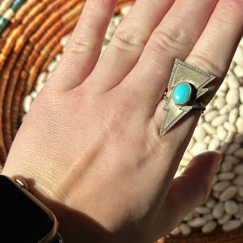 Lightning Bolt w/Turquoise Stone Sterling Silver Ring