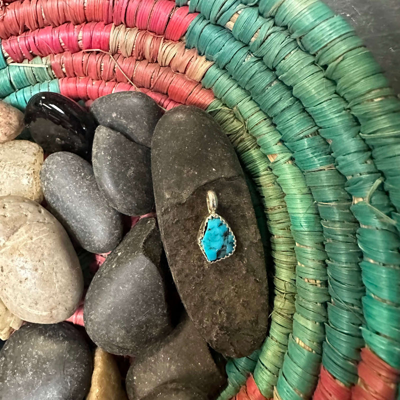 Tiny Turquoise Sterling Silver Necklace  Pendant