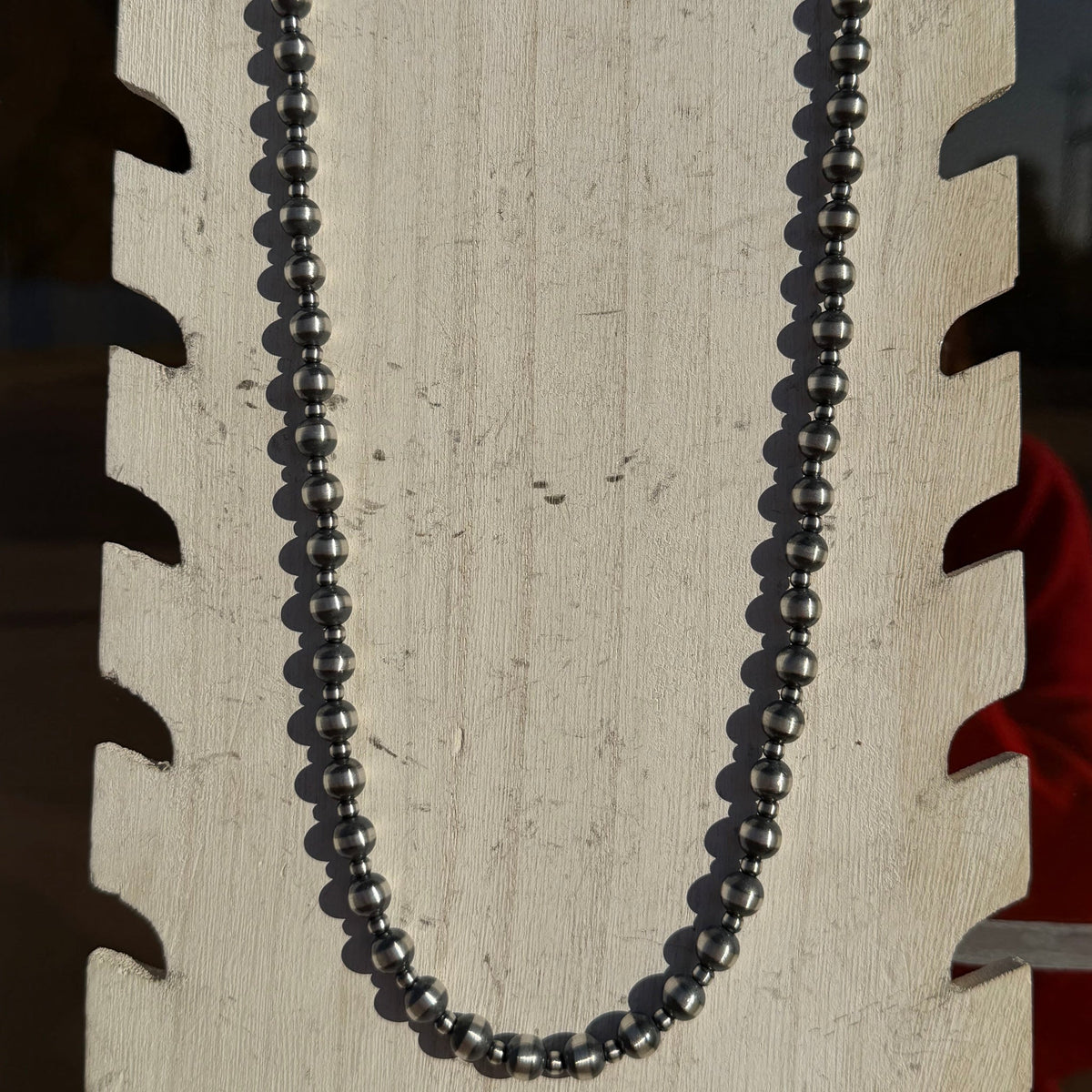 26 inch 4 & 8mm Navajo Pearls Patterned Sterling Silver Necklace - Country Lace Boutique