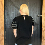 Black Western Ruffle Sleeve Top