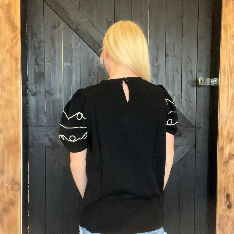 Black Western Ruffle Sleeve Top