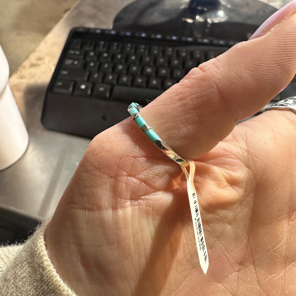 New Dainty Turquoise Inlay Genuine Ring