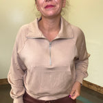 Dark Taupe Super Soft Half Zip Crop Sweat Shirt