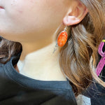 Red Oval Orange Spiny Dangle Genuine Earrings