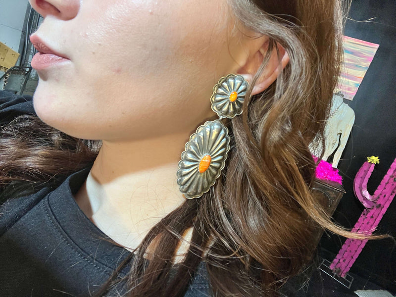 Concho Rita Lee Orange Spiny Genuine Earrings