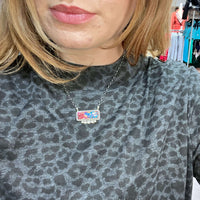 Pink Dahlia with Fancy Detail Bar Sterling Silver Necklace