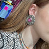 Pink Dahlia Fancy Sterling Round Post Genuine Earring