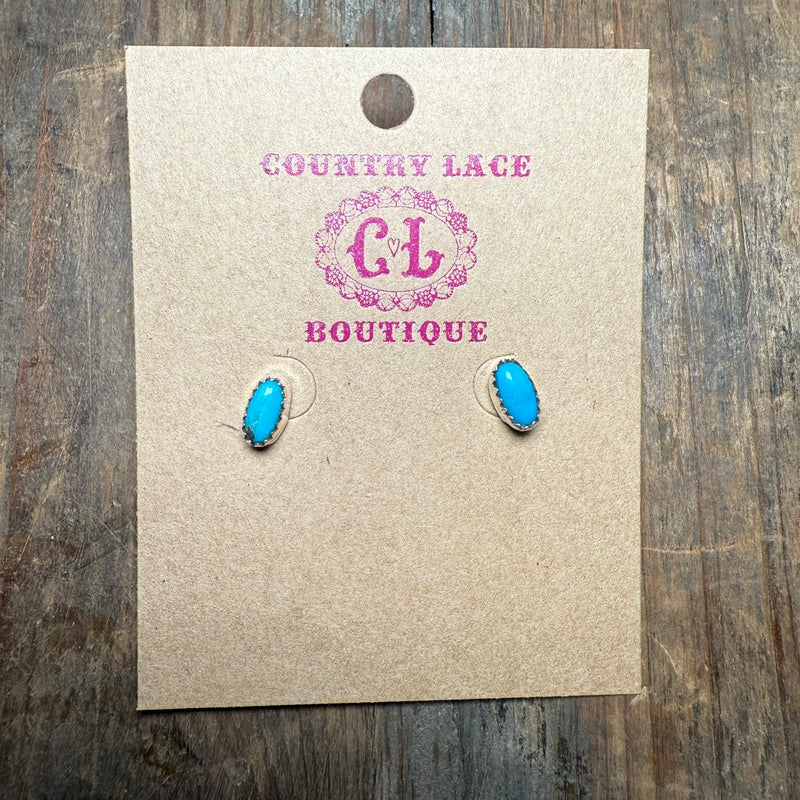Dainty Oval Turquoise Stud Post Sterling Silver Earring