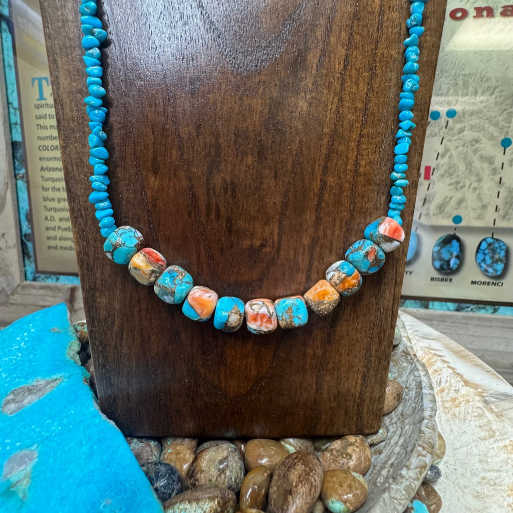 28 inch Turquoise Chip and Orange Krush Genuine Necklace - Country Lace Boutique
