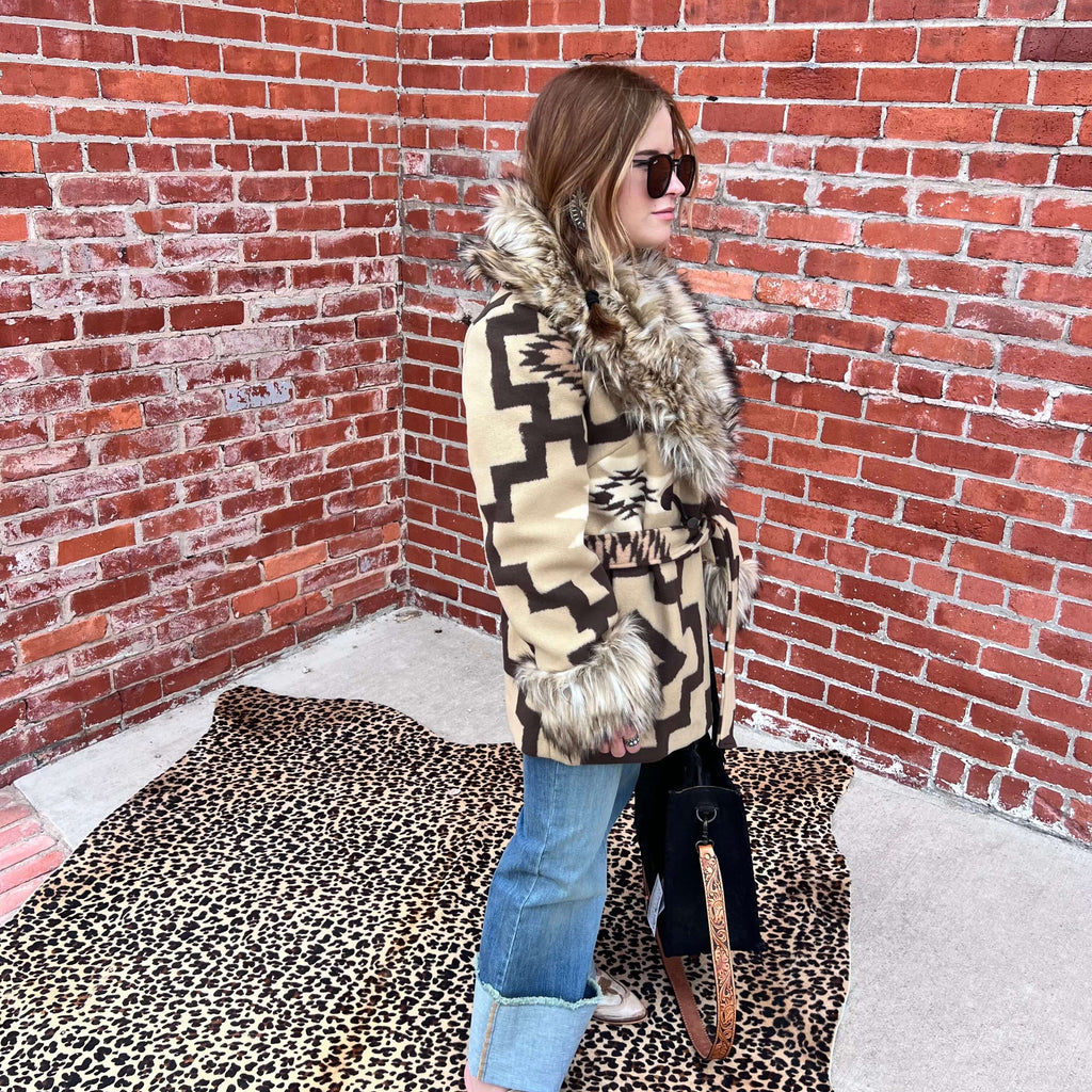 Short Tan and Brown Fur Jacket