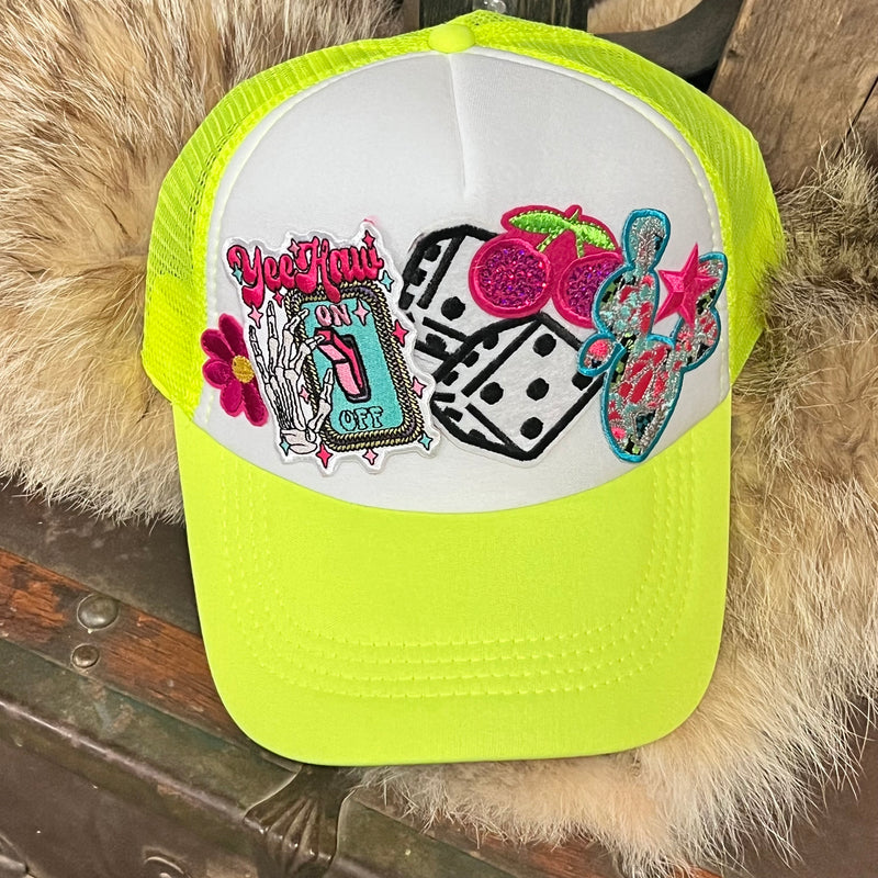 Yeehaw Neon Yellow & White Custom Trucker Hat